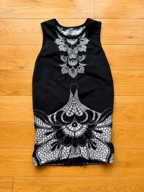 Athleta Black & Gray Graphic Print Fitted Tank Top XS
